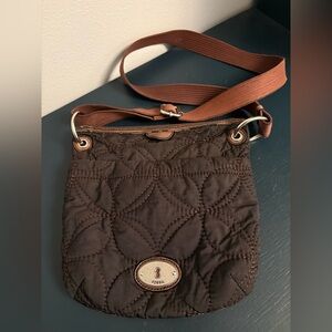 Fossil Key Per Fabric Quilted Crossbody Bag Black Slingbag Purse